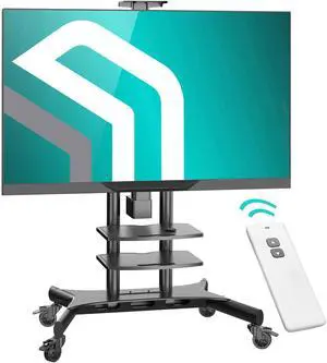 ONKRON Motorized TV Stand with Wheels for 50 - 86 Inch TVs up to 200 lbs, TV Portable Stand Adjustable Height with Remote Control, Motorized Lift max VESA 800x500 Mobile TV Cart Rolling TV Stand Black