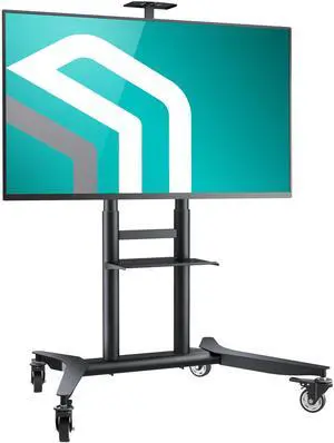 ONKRON Mobile TV Stand on Wheels for 55 - 90 Inch TVs up to 198 lbs, Height Adjustable TV Portable Stand, VESA 200x200 - 800x600, Movable TV Cart Rolling TV Stand with Shelf Black