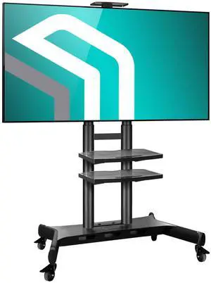ONKRON Mobile TV Stand with Wheels Rolling TV Stand for 50-83 Inch LED LCD Flat or Curved Screen TVs up to 200 lbs - Height Adjustable TV Cart with Shelves - max VESA 800x500 mm (TS1881) Black