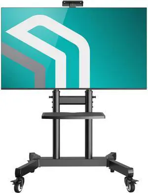 ONKRON Portable TV Stand with Wheels - Floor TV Stand for 50-90 Inch Flat / Curved TVs up to 220 Lbs - Mobile TV Stand with Shelf , TV Stand on Wheels - Rolling TV Cart / TV Stand Adjustable , Black