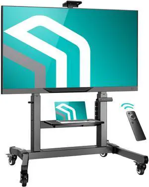 ONKRON Motorized TV Lift with Wheels - Mobile TV Stand Cart for 50-100 Inch Flat/Curved Screens up to 265 lbs - Height Adjustable TV Cart - Automatic TV Lift Mechanism with Remote Control, Black