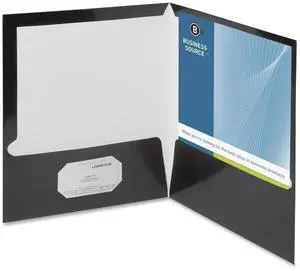 Business Source Two-Pocket Folders with Business Card Holder