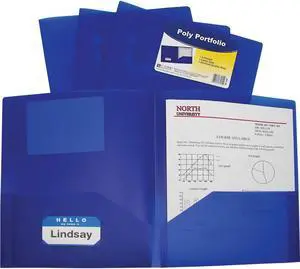 C-Line Products Two-Pocket Heavyweight Poly Portfolio Folder, Blue, 1/EA