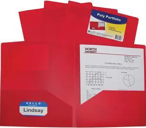 C-Line Products Two-Pocket Heavyweight Poly Portfolio Folder, Red, 1/EA