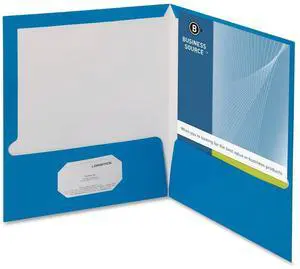 Business Source Two-Pocket Folders with Business Card Holder