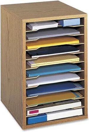 Safco Wood Vertical Desktop Sorter 11 Sections 10 5/8 x 11 7/8 x 16 Medium Oak