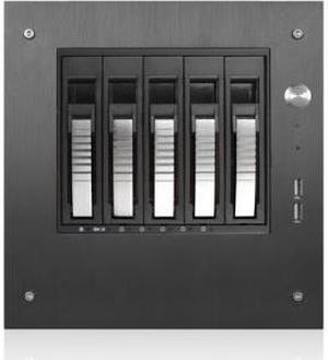 iStarUSA S-35-B5SL Black Aluminum / Steel Tower Compact Stylish 5 x 3.5" Hotswap mini-ITX Tower - Silver HDD Handle
