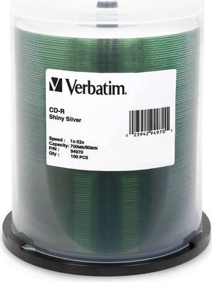 Verbatim CD-R 700MB 52X Shiny Silver Silk Screen Printable - 100pk Spindle