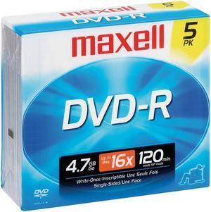 Maxell DVD Recordable Media - DVD-R - 16x - 4.70 GB - 5 Pack Jewel Case