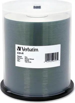 Verbatim CD-R 700MB 52X DataLifePlus Shiny Silver Silk Screen Printable - 100pk Spindle