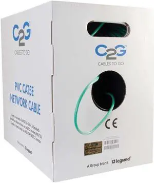 C2G 43402 Cat5e Bulk Cable - Unshielded Ethernet Network Cable with Stranded Conductors, in-Wall cm-Rated, TAA Compliant, Green (1000 Feet, 304.8 Meters)