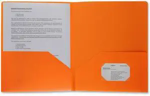 Business Source Poly Portfolio 2 Pocket LTR .3mil Orange 20883