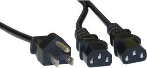Cable Wholesale Computer / Monitor Power Y Cord, NEMA 5-15P to Dual C13, 10 Amp, UL / CSA rated, 6 foot - Black