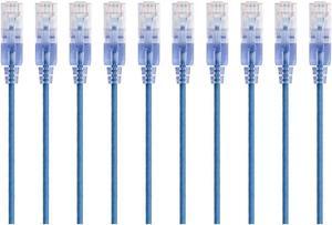 Monoprice SlimRun Cat6A Ethernet Patch Cable - Network Internet Cord - RJ45, 550Mhz, UTP, Pure Bare Copper Wire, 10G, 30AWG, 3ft, Blue, 10-Pack