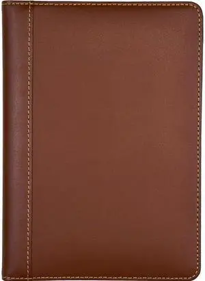 Samsill Contrast Stitch Leather Padfolio 6 1/4w x 8 3/4h Open Style Brown 71736