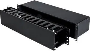 RackSolutions 2U Horizontal Patch Cable Organizer Box/Duct - 12 Duct Openings for Cable Management, Rear Cable Access - Fits 2Post and 4Post Racks