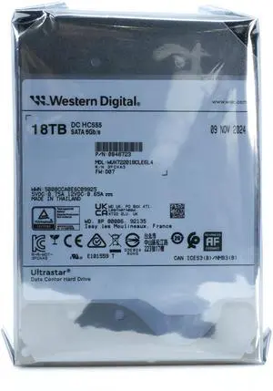 Western Digital Ultrastar® DC HC555 18TB WUH722018CLE6L4 7.2K RPM 512e SATA 6Gb/s 3.5" Hard Disk Drive
