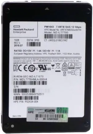 HP/Samsung MZILT7T6HMLA 7.68TB 3D TLC 1 DWPD SAS 12Gb/s 2.5" Refurbished Enterprise SSD