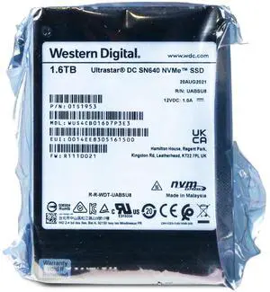 Western Digital Ultrastar DC SN640 WUS4CB016D7P3E3 0TS1953 1.6TB 2 DWPD PCIe Gen 3.1 x4 4GB/s 3D TLC U.2 NVMe 2.5in Enterprise Solid State Drive Western Digital Ultrastar DC SN640 WUS4CB016D7P3E3 0TS1953 1.6TB 2 DWPD PCIe Gen 3.1 x4 4GB/s 3D TLC U.2 NVMe 2.5in Enterprise Solid State Drive