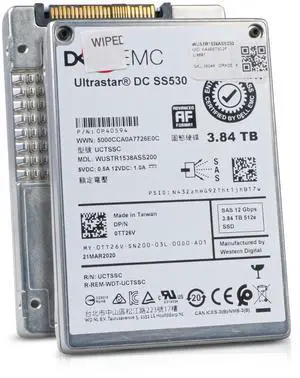 Dell/Western Digital Ultrastar DC SS530 WUSTR1538ASS200 0P40594 3.84TB 1 DWPD SAS 12Gb/s 3D TLC 2.5in Enterprise Read Intensive Solid State Drive Dell/Western Digital Ultrastar DC SS530 WUSTR1538ASS200 0P40594 3.84TB 1 DWPD SAS 12Gb/s 3D TLC 2.5in Enterprise Read Intensive Solid State Drive