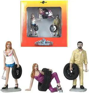 Val, Meg and Gary Tire Brigade 3 piece Figurine Set 1/24 by Motorhead Miniatures