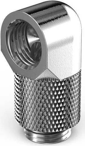 PrimoChill Male to Female G1/4 90 Degree Rotary 15mm Extension Elbow Fitting - Silver Nickel