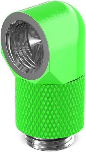 PrimoChill Male to Female G1/4 90 Degree Rotary 15mm Extension Elbow Fitting - UV Green