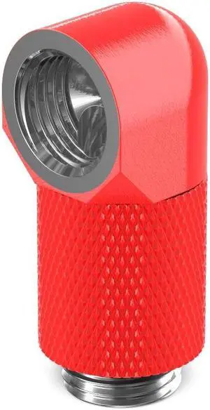 PrimoChill Male to Female G1/4 90 Degree Rotary 20mm Extension Elbow Fitting - UV Red