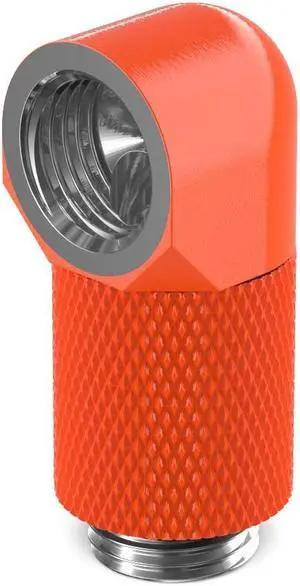 PrimoChill Male to Female G1/4 90 Degree Rotary 20mm Extension Elbow Fitting - UV Orange PrimoChill Male to Female G1/4 90 Degree Rotary 20mm Extension Elbow Fitting - UV Orange