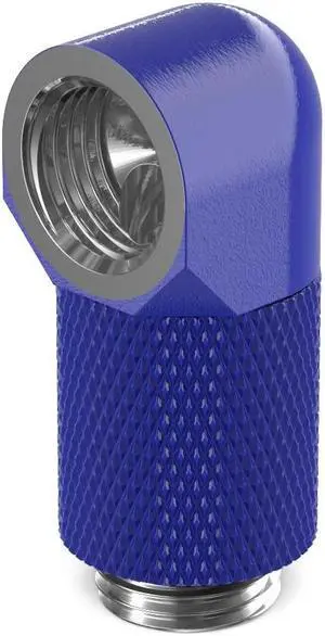 PrimoChill Male to Female G1/4 90 Degree Rotary 20mm Extension Elbow Fitting - True Blue