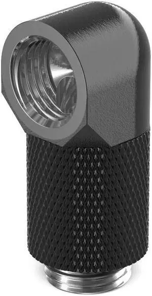 PrimoChill Male to Female G1/4 90 Degree Rotary 20mm Extension Elbow Fitting - Satin Black