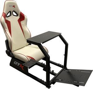 GTR Simulator GTA Model Black Frame with White/Red Real Racing Seat, Racing Gaming Driving Simulator Cockpit Gaming Chair with Gear Shifter Mount
