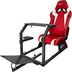 GTR Simulator GTA Model Black Frame with Red/White Real Racing Seat, Racing Driving Gaming Simulator Cockpit Gaming Chair with Gear Triple Mount