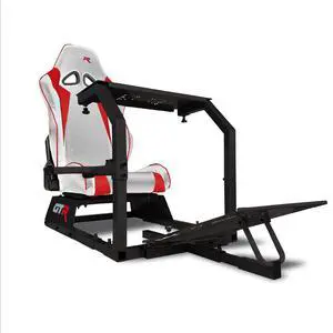 GTR Simulator GTA Model Black Frame with White/Red Real Racing Seat, Racing Gaming Driving Simulator Cockpit Gaming Chair with Gear Shifter Mount
