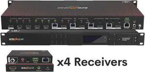BZBGEAR 4x4 4K UHD Seamless HDMI Matrix Switcher/Video Wall Processor/MultiViewer Over Cat5e/6/7 Kit with 4 Receivers