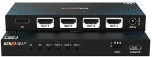 BZBGEAR 1x4 8K UHD HDMI 2.1 Splitter with Auto Downscaling (8K60/4K120 and VRR/ALLM/QMS/QFT/SBTM Support)