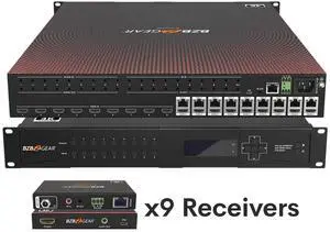 BZBGEAR 9x9 4K UHD Seamless HDMI Matrix Switcher/Video Wall Processor/MultiViewer Over Cat5e/6/7 Kit with 9 Receivers