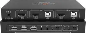 BZBGEAR 2x1 4K UHD KVM Switcher with USB2.0 Ports for Peripherals and Audio Support