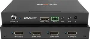 BZBGEAR 4x1 1080P FHD HDMI Switcher/Scaler/MultiViewer with IR/RS-232