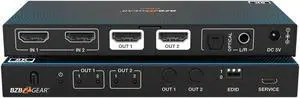 BZBGEAR 2x2 8K UHD HDMI 2.1 Matrix Switcher with Auto Downscaling/Audio De-Embedding (8K60/4K120 and VRR/FVA/ALLM Support)