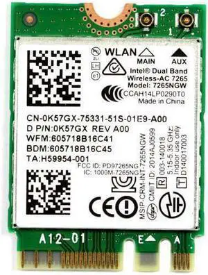 Dell M.2 K57GX Bluetooth WLAN 802.11ac Wireless Card 7265NGW