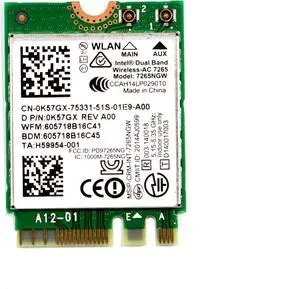 Lot of 2 Intel Dual Band Wireless AC 7265 WLAN WiFi Bluetooth Card 7265NGW K57GX CN-0K57GX 793840-001
