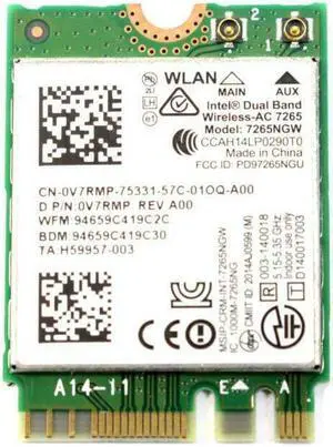 Genuine Dell 7265NGW Intel Dual Band Wireless-AC 7265 Bluetooth 4.0 PCI-E Wlan WiFi Wireless Card V7RMP 0V7RMP