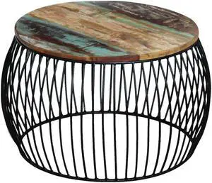 vidaXL Coffee Table Vintage Round End Table Side Table Solid Wood Reclaimed