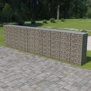 vidaXL Gabion Basket with Lids, 236.2x19.7x59.1 Inches, Galvanized Steel