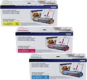 Brother TN221C, TN221M, TN221Y (TN-221C, TN-221M, TN-221Y) Cyan, Magenta and Yellow Toner -Cartridge Set