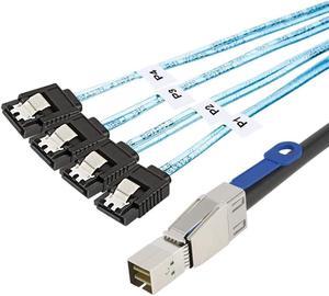 CableCreation SFF-8644 to 4 Sata 7 Pin Cable, External Mini SAS HD SFF-8644 to 4 Port SATA Cable, Hard Disk Data Server Raid Cable 1 Meter/ 3.2 FT