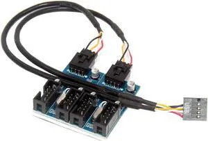 XT-XINTE Motherboard USB 2.0 9pin Header 1 to 2/4 Extension Hub Splitter Adapter - Converter MB USB 2.0 Female to 2 or 4 Female - 30CM 9-pin Internal Cable Connector Adapter Port Multiplier (1 to 4)