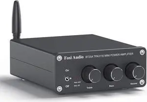 Fosi Audio BT20A Bluetooth 5.0 Stereo Audio 2 Channel Amplifier Receiver Mini Hi-Fi Class D Integrated Amp 2.0 CH for Home Speakers 100W x 2 with Bass and Treble Control TPA3116 (with Power Supply)