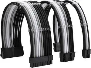 Sleeve Extension Power Supply Cable Kit 18AWG ATX 24P+ EPS 8-P+PCI-E8-P with Combs for PSU to Motherboard/GPU Fm-NCK3 (Black Silver White)